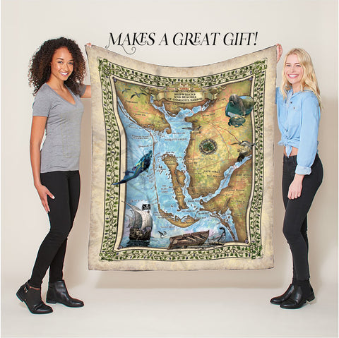 Charlotte Harbor Florida Map Art Blanket Throw Polar/ Silky/ Sherpa Fleece Warm Blanket For Bed Couch Sofa Chair Dorm Gift & Winter Travel