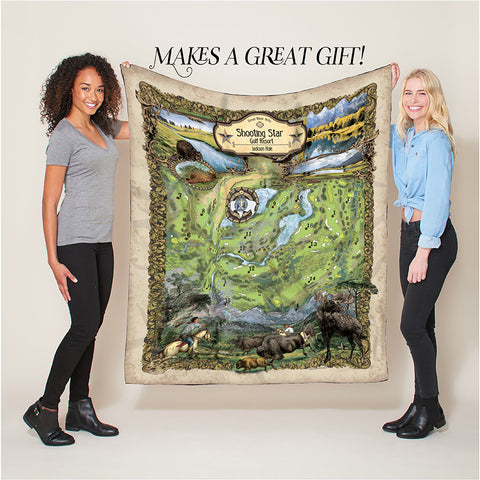 Shooting Star Golf Wyoming Jackson Hole Map Blanket Double Stitched Edges Fluffy Super Soft 430 GSM Polyester Throw Blanket