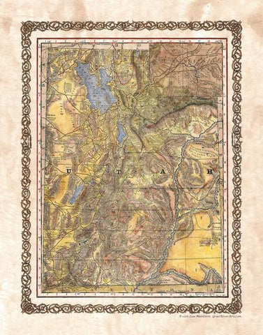 160 Utah Wagon Roads 1879 11x14" vintage historic antique map poster print by Lisa Middleton