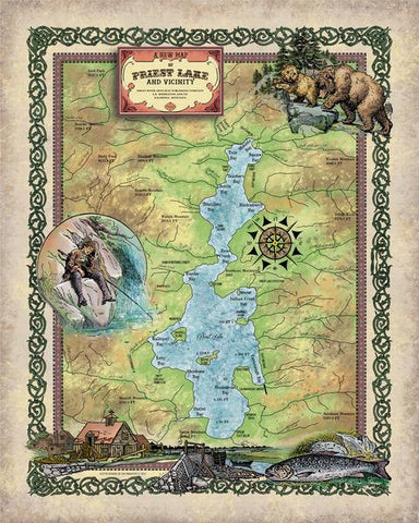 175 Priest Lake Idaho 11x14" vintage historic antique map poster print by Lisa Middleton