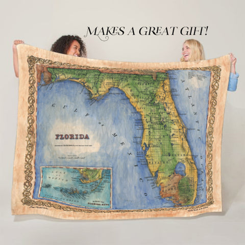 Colton Florida Map Blanket Double Stitched Edges Cozy Luxury Fluffy Super Soft 430 GSM Polyester Throw Blanket