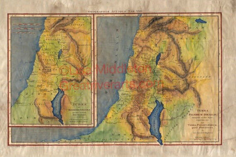 014 Ancient Israel 11x14" vintage historic antique map poster print by Lisa Middleton