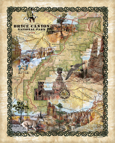 Bryce Canyon National Park Historic Map Art Print Poster Vintage Wall Decor For Home Office Livingroom Classroom Lakehouse Decor Gift