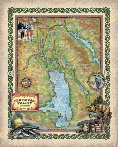Flathead Valley Montana Kalispell Whitefish Big Fork Map Blanket Double Stitched Edges Cozy Luxury Soft 430 GSM Polyester Throw Blanket