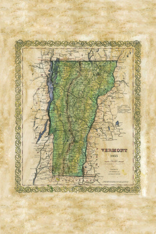 128 Vermont: Colter's 1865 11" x 14" Vermont Map,Eastern Map,Hand Painted Map,Antique Map,Vintage Map,Great River Arts,Map Arts By Lisa Midd