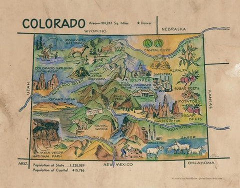 142 Children map of Wyoming 1950 vintage historic antique map poster print by Lisa Middleton