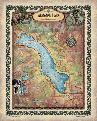 135 A new map of Whitefish Lake and Surroundings Montana vintage map,old map,antique maps,map vintage montana,map antique,map art vintage,vi