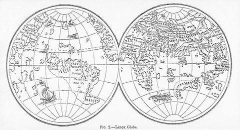 Lenox Globe historic map restored and painted