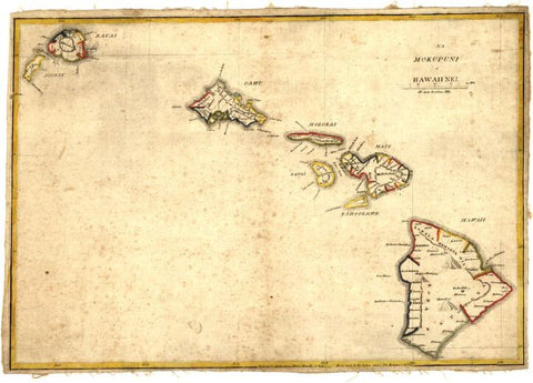 Na mokupuni O Hawaii Nei Historical map of Hawaii 1837
