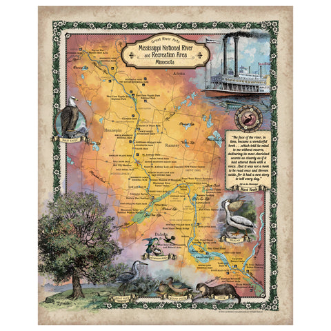 214 MNRRA Mississippi River Custom Map,wabasha,Stockholm,prescott,pepin,minneapolis,cottage grove,ellsworth,hand painted map by Lisa Middlet