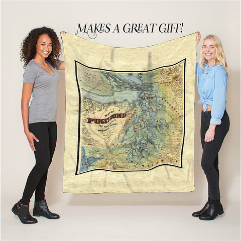 Puget Sound Washington Map Sherpa Fleece Blanket Double Stitched Edges Cozy Luxury Fluffy Super Soft 430 GSM Polyester Throw Blanket