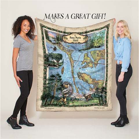 Anna Maria Florida Map Blanket Double Stitched Edges Cozy Luxury Fluffy Super Soft 430 GSM Polyester Throw Blanket