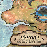 Great River Arts Jacksonville and The St. John's River Historic Map Reproduction Artwork Wall Art Print Vintage
