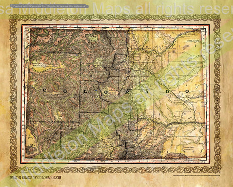 Vintage Map of Colorado, Colorado Map Vintage, Vintage Map Decor, colorado gifts, Hand Painted Maps, western decor, Historical Maps, teacher