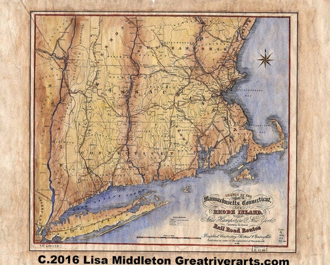 Massachusetts Map, Rhode Island map, Connecticut map, Massachusetts, historic map, antique map, train gift, railroad map, history gift