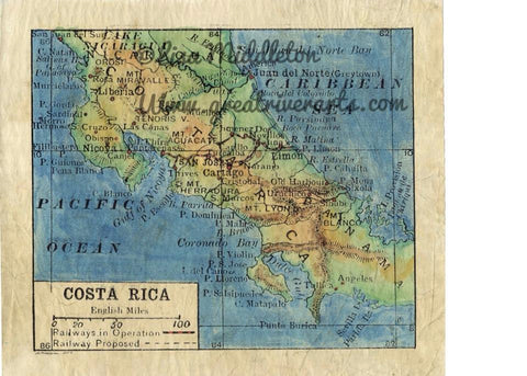 Costa Rica vintage historic antique map poster print, jungle art, costa Rica Gifts, traveler gifts, costa rica map, vintage travel map,