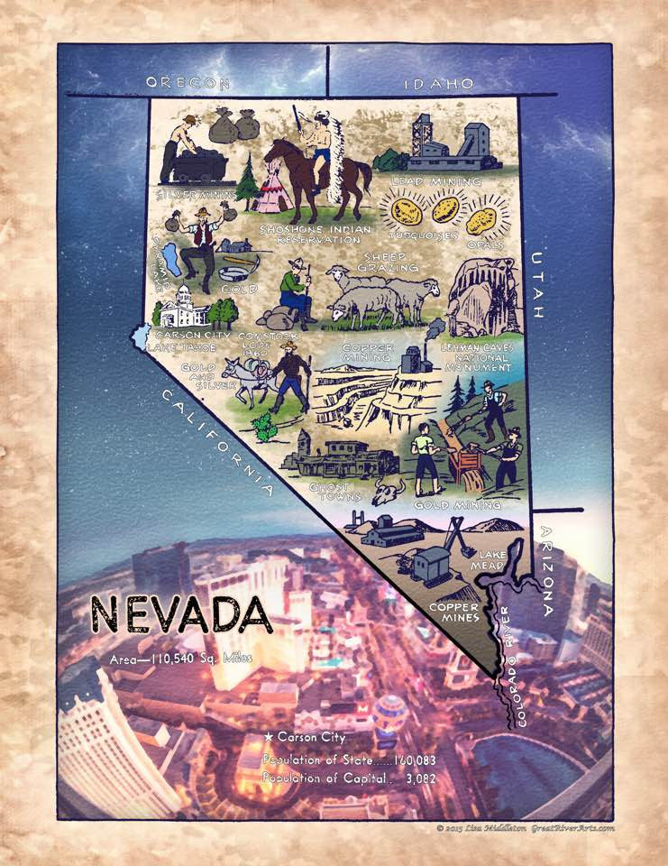 231 Illustrated map Nevada 1950's