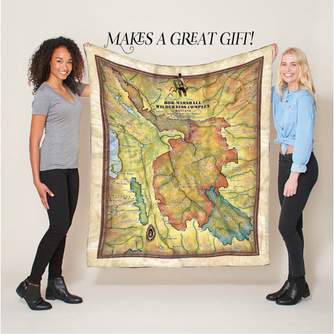 Bob Marshall Montana Historic Map Art Blanket Throw Sherpa Fleece Vintage Blanket For Bed Sofa Couch Winter Traveling & Gift