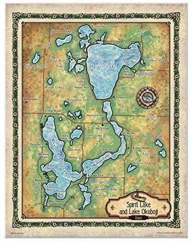 Great River Arts Spirit Lake Historic Map Reproduction Artwork Wall Art Print Vintage