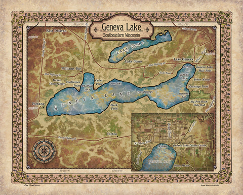 Geneva Lake Wisconsin, Wisconsin gifts, lake geneva map, lake art, lake decor, rustic decor, cabin decor, lake house art, wisconsin art, map