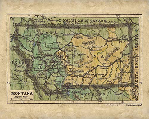 Great River Arts Montana 1906 Historic Map Reproduction Artwork Wall Art Print Vintage