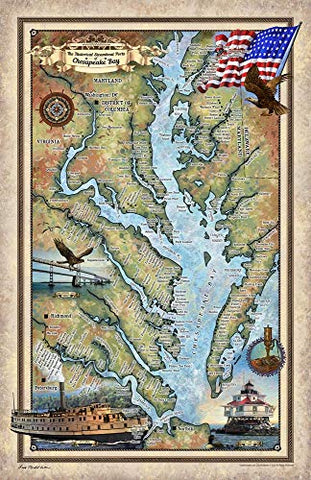 Chesapeake Bay Historic Map Reproduction Artwork Wall Art Print Vintage