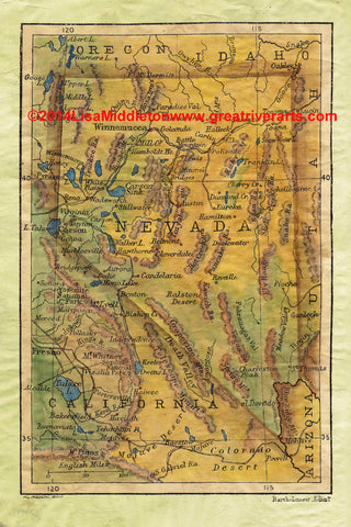 83 Nevada 1906 vintage historic antique map poster print by Lisa Middleton