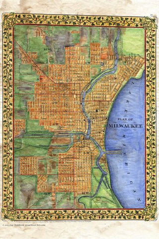 Milwaukee, cheesehead, wisconsin, map wisconsin, wisconsin map, milwaukee art, art milwaukee, map milwaukee, great lakes, lake michigan, map