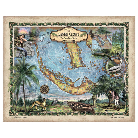 Sanibel Island, Sanibel captiva, florida map, florida gifts, sanibel captiva art, coastal decor, beach house, island decor, florida art