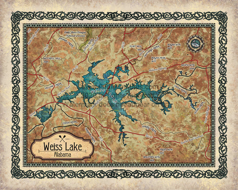 Lake Weiss, Alabama, lake house, Alabama gifts, custom map art, lake life, lake house, lake decor, lake house gift, custom art, lake gifts