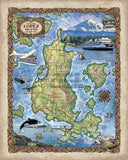 puget sound map, Washington map, Coupeville map, lopez island map, lopez island art, island life, orca art, orca art decor, ocean art, ocean