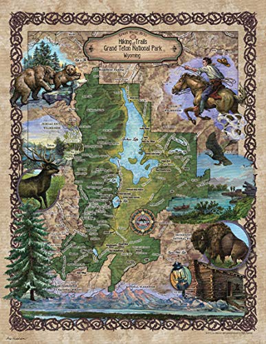 Great River Arts Custom Digitally Colored Teton National Park Hiking Trails Historic Map Reproduction Artwork Wall Art Print Vintage