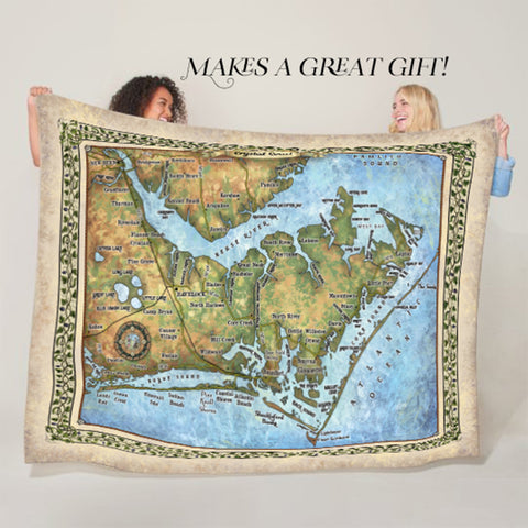 Great River Arts Crystal Coast North Carolina Map Sherpa Fleece Blanket Double Stitched Edges Cozy Luxury Fluffy Super Soft 430 GSM Polyester - Sherpa/ Silky/ Polar Fleece Throw Blanket