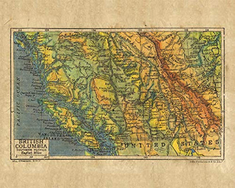 Great River Arts British Columbia 1906 Historic Map Reproduction Artwork Wall Art Print Vintage