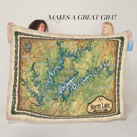 Norris Lake Tennesse Antique Map Art Blanket Throw Soft Polar/ Silky/ Sherpa Fleece Warm Blanket For Bed Sofa Chair Dorm Gift & Travel