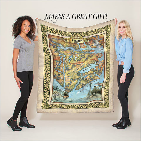 Beaufort South Carolina Map Sherpa Fleece Blanket Double Stitched Edges Cozy Luxury Fluffy Super Soft 430 GSM Polyester Throw Blanket