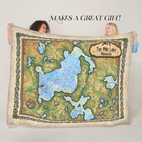 Ten Mile Lake Minnesota Map Art Sherpa Fleece Blanket Double Stitched Edges Cozy Luxury Fluffy Super Soft 430 GSM Polyester Throw Blanket