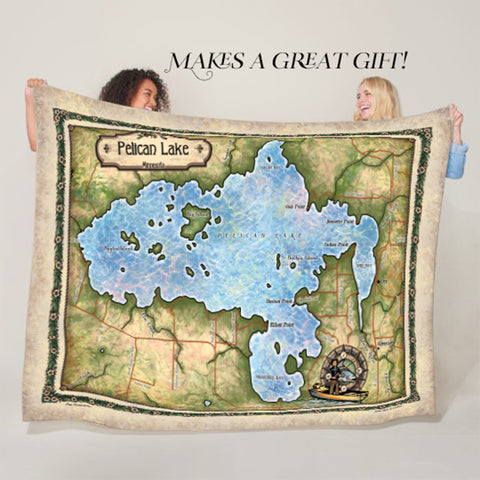 Pelican Lake Minnesota Map Sherpa Fleece Blanket Double Stitched Edges Cozy Luxury Fluffy Super Soft 430 GSM Polyester Throw Blanket