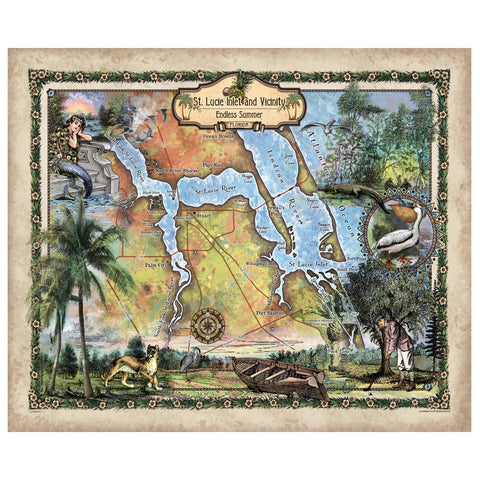 St Lucie and Vicinity Florida Historic Map Art Print Poster Artwork Vintage Style Abstract Wall-Unframed Home Decor & Best Gift