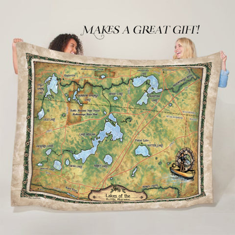 Lakes of The Kettle Moraine Wisconsin Map Blanket Double Stitched Edges Cozy Luxury Fluffy Super Soft 430 GSM Polyester Throw Blanket