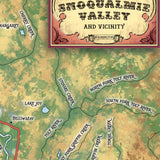 Snoqualmie Valley, Washington, Vintage map, Vintage map art, WA vintage map, old map, antique maps, map vintage, map art vintage