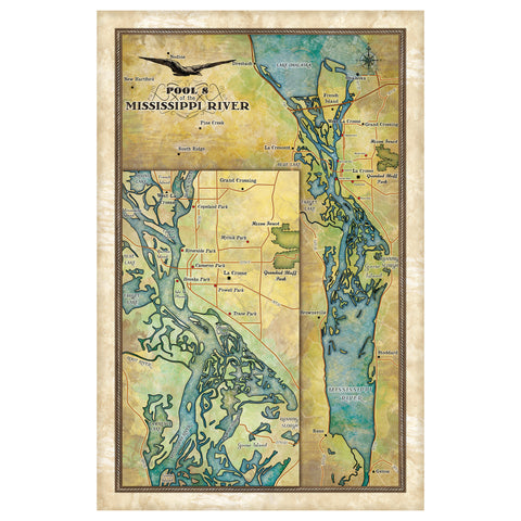 Great River Arts Pool 8 Mississippi River Historic Map Reproduction Artwork Wall Art Print Vintage