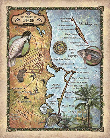 Great River Arts Cancun Mexico Historic Map Reproduction Artwork Wall Art Print Vintage