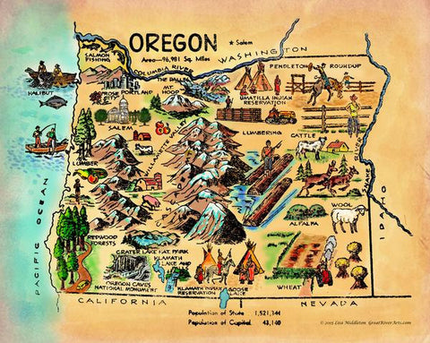 Kid's map of Oregon vintage historic antique map poster print Map of Oregon Children's map kid's gift old map antique map gift cartoon map