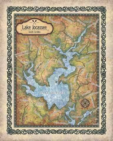 Lake Jocassee, Lake Jocassee Map, Lake Jocassee SC, lake life, lake art, lake house, lake decor, lake, lake sign, lake jocassee poster