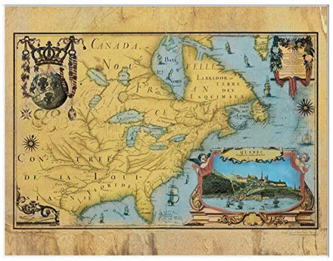 Great River Arts Carte De L'Amerique Septentrionnale Historic Map Reproduction Artwork Wall Art Print Vintage