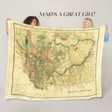 Montana Territory Tribal Map 1883 Old Montana Map Blanket Double Stitched Edges Cozy Fluffy Super Soft 430 GSM Polyester Throw Blanket