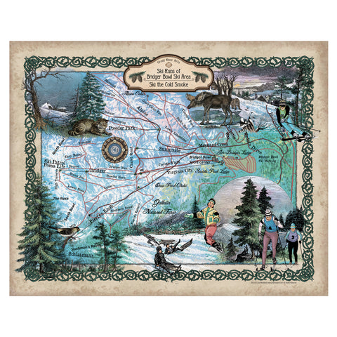 227 Ski Runs of Bridger Bowl Montana vintage historic antique map poster print by Lisa Middleton