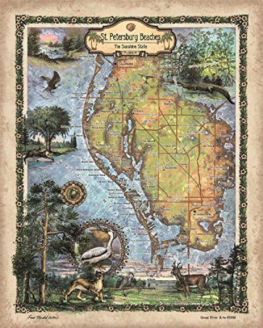 Great River Arts St Petersburg Beaches Historic Map Reproduction Artwork Wall Art Print Vintage
