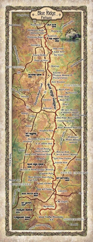 Blue Ridge Parkway Historic Map Reproduction Artwork Wall Art Print Vintage